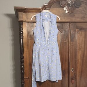 J. Crew Blue and White Midi Dress with Yellow Accents